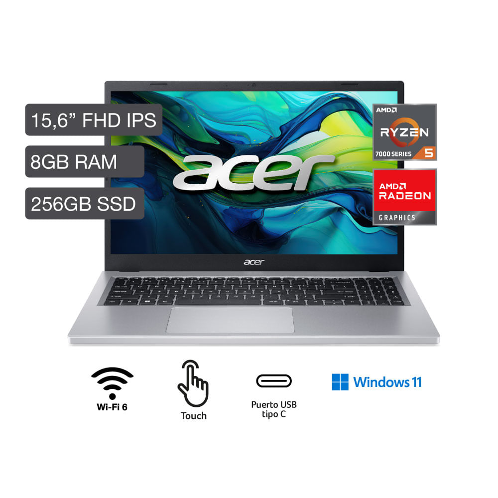 Notebook ACER Aspire 3 A315-24PT-R4YV 15.6" AMD Ryzen 5 (7000 series) 8GB 256GB SSD