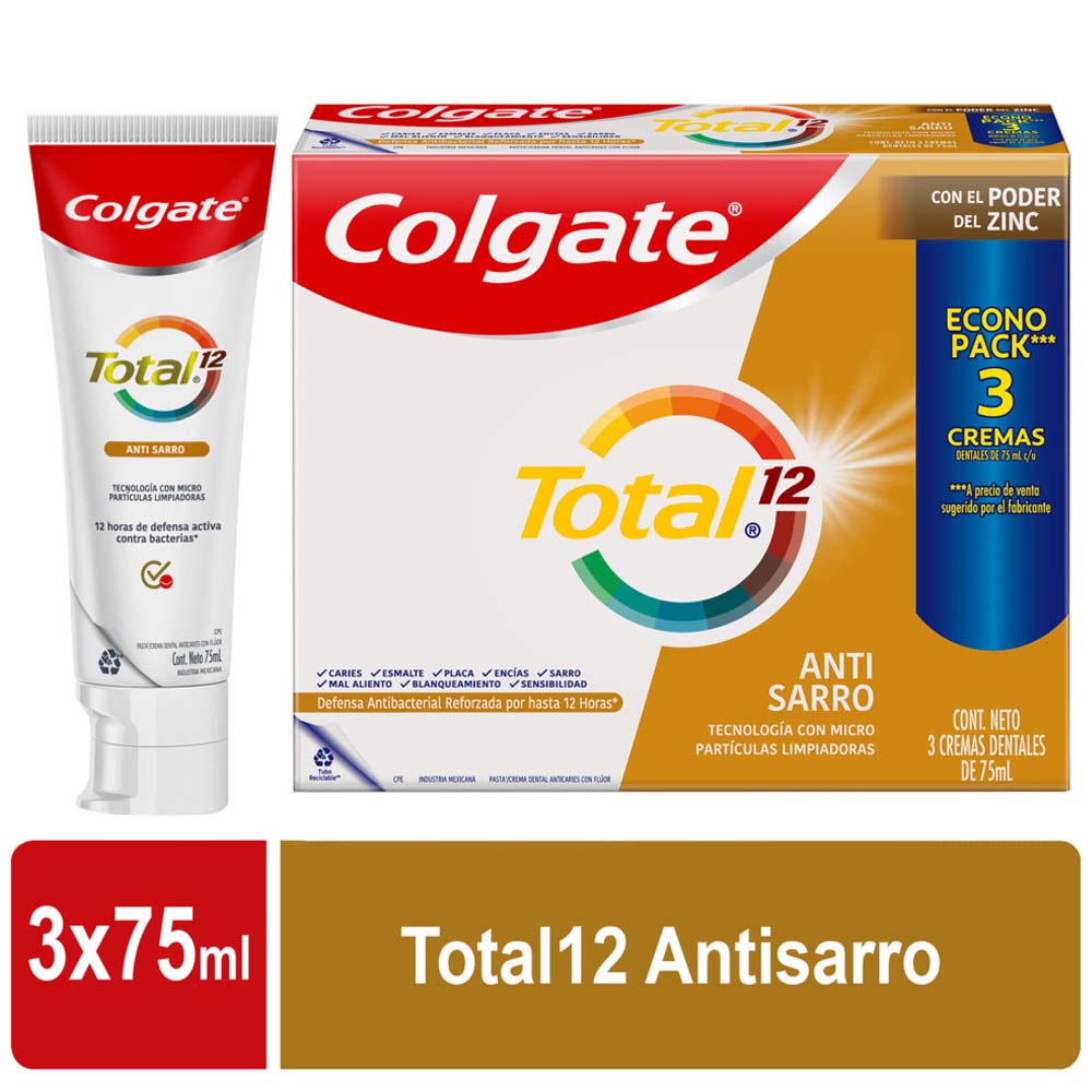 Pasta Dental COLGATE Total 12 Antisarro 3x75ml