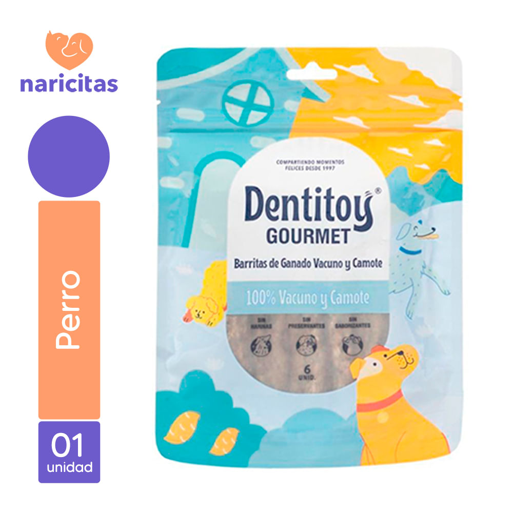Snack Para Perro Dentitoy Gourmet Barritas De Camote y Ganado Vacuno 6 Unidades