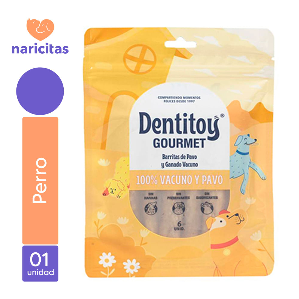 Snack Para Perro Dentitoy Gourmet Barritas De Pavo y Ganado Vacuno 6 Unidades