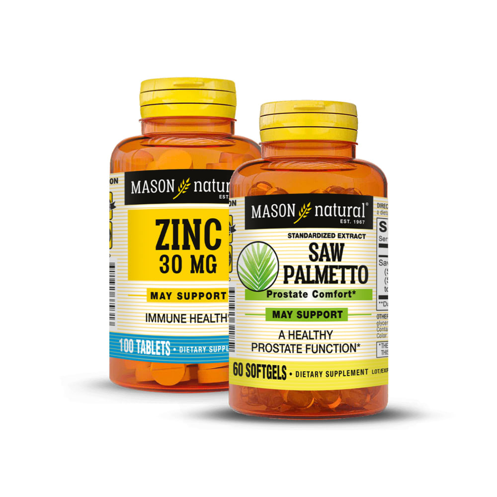 Zinc 30 MG 100 Tabs + Saw Palmetto Extracto Estandarizado 160 MG 60 Cáps Mason Natural Pack