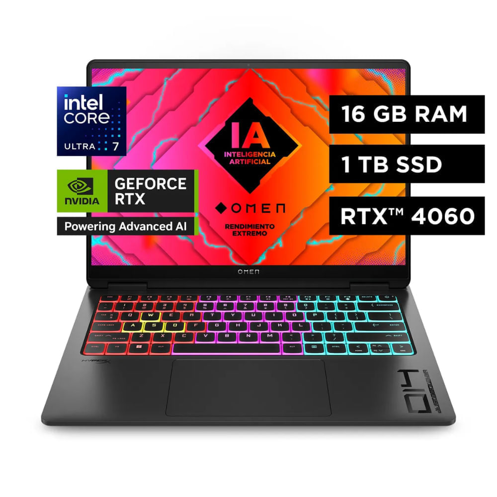 Laptop HP OMEN Transcend 14-fb0001la 14" NVIDIA® GeForce RTX™ 4060 Intel® Core™ Ultra 7 16GB RAM 1TB SSD Shadow black