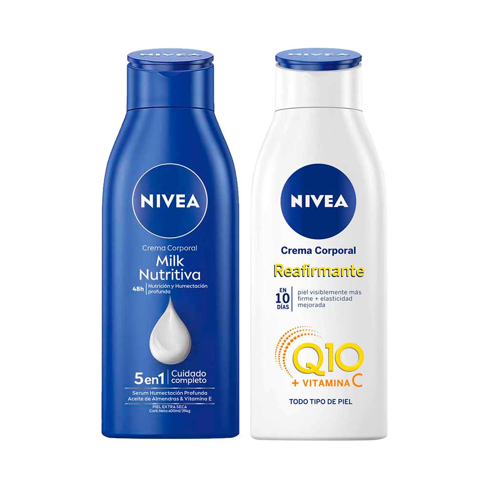 Pack NIVEA Crema Corporal Milk Piel Extra Seca 400ml + Crema Corporal Q10 Reafirmante 400ml