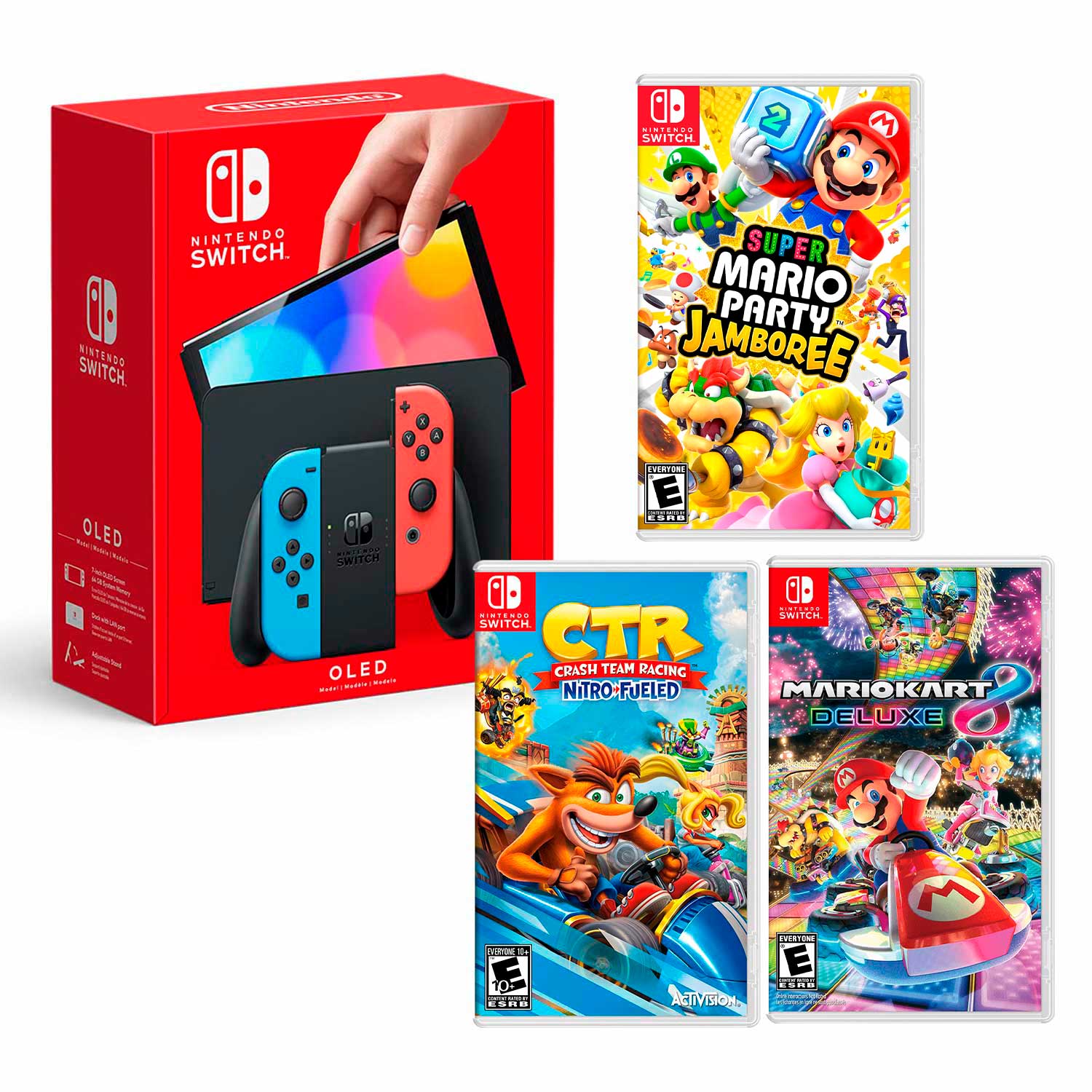 Consola Nintendo Switch Modelo Oled Neon + Mario Party Jamboree+ Mario Kart 8 + Ctr