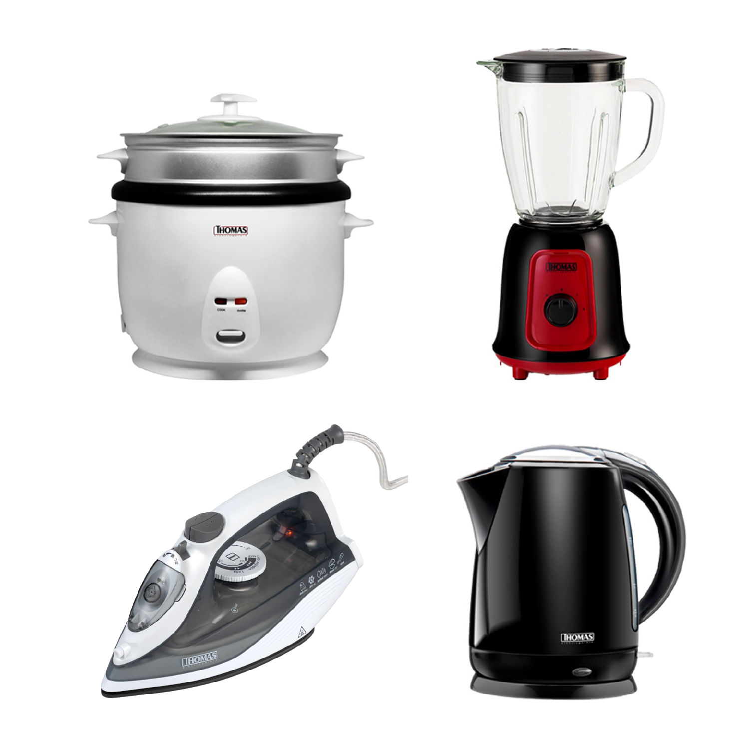 Tetracombo THOMAS Licuadora TH-320V 1.5L + Plancha TH-7003 + Olla TH-36P 2.2L + Hervidor TH-4330 1.8L