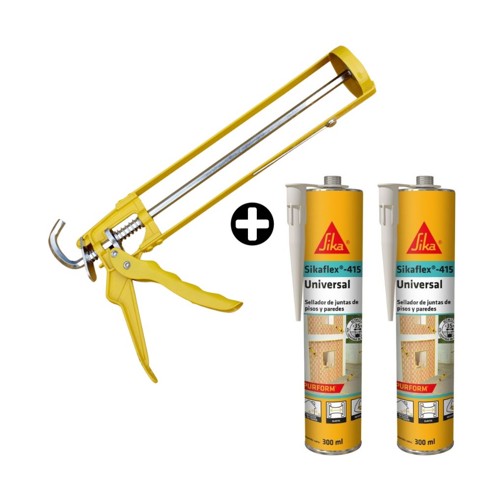 COMBO Sika: Pistola aplicadora para silicona + 2 Selladores Sikaflex 415 Universal Blanco 300ml