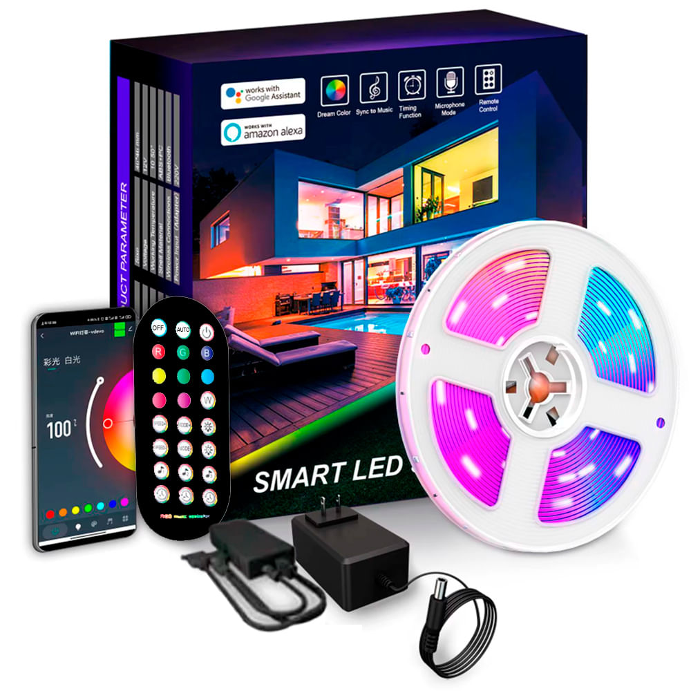 Tira de Luces Gamer Smart 10m Compatible con Alexa Google con Control Remoto