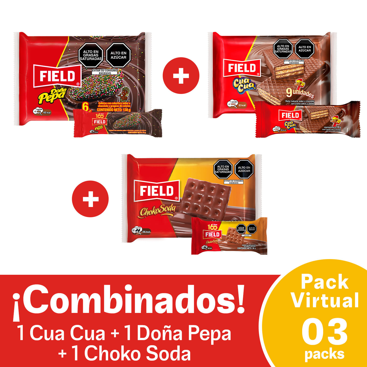 Pack FIELD Wafer Cua Cua 9un + Galletas ChokoSoda 6un + Galleta Doña Pepa 6un