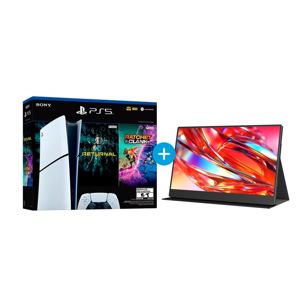 Combo Playstation 5 Slim Digital y Monitor portátil de 15.6" Blanco