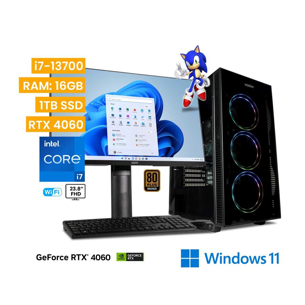 Computadora  Vastec Gamer Sonic i7-13700 16GB 1TB RTX 4060 Win 11 Home