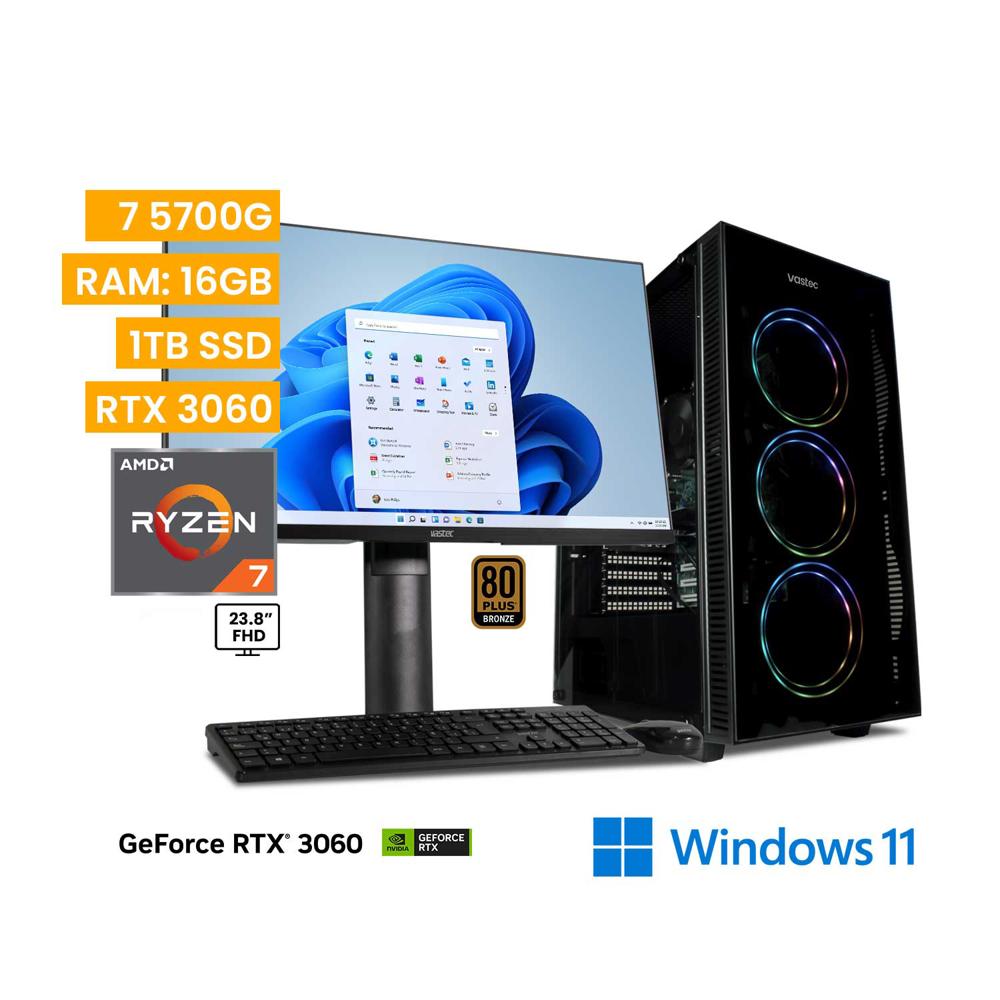 Computadora Vastec Gamer Hero Ryzen 7 5700G 16GB 1TB RTX 3060 Win 11 Home