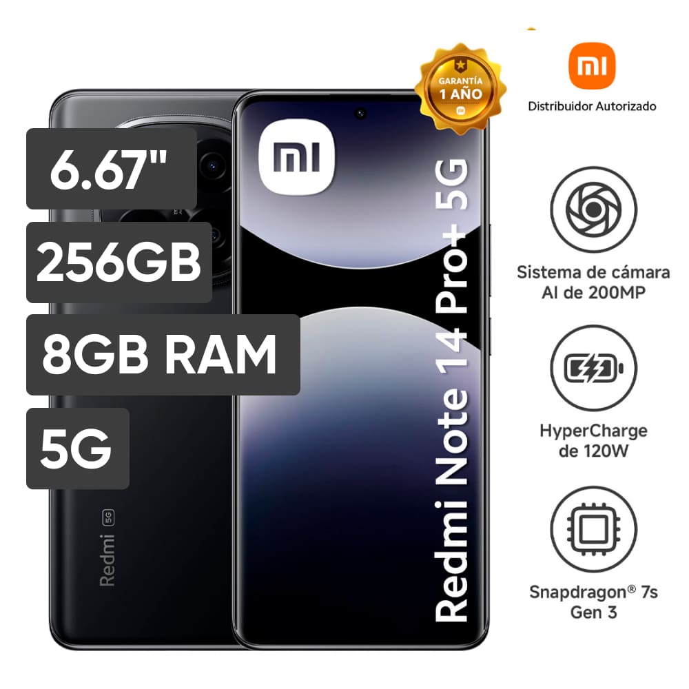 Smartphone XIAOMI REDMI NOTE 14 PRO+ 6.67" 8GB 256GB 200MP Midnight Black