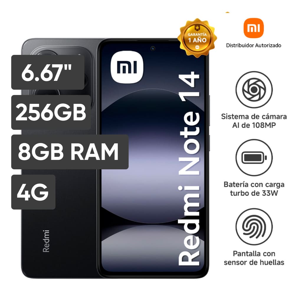 Smartphone XIAOMI REDMI NOTE 14 6.67" 8GB 256GB 108MP Midnight Black