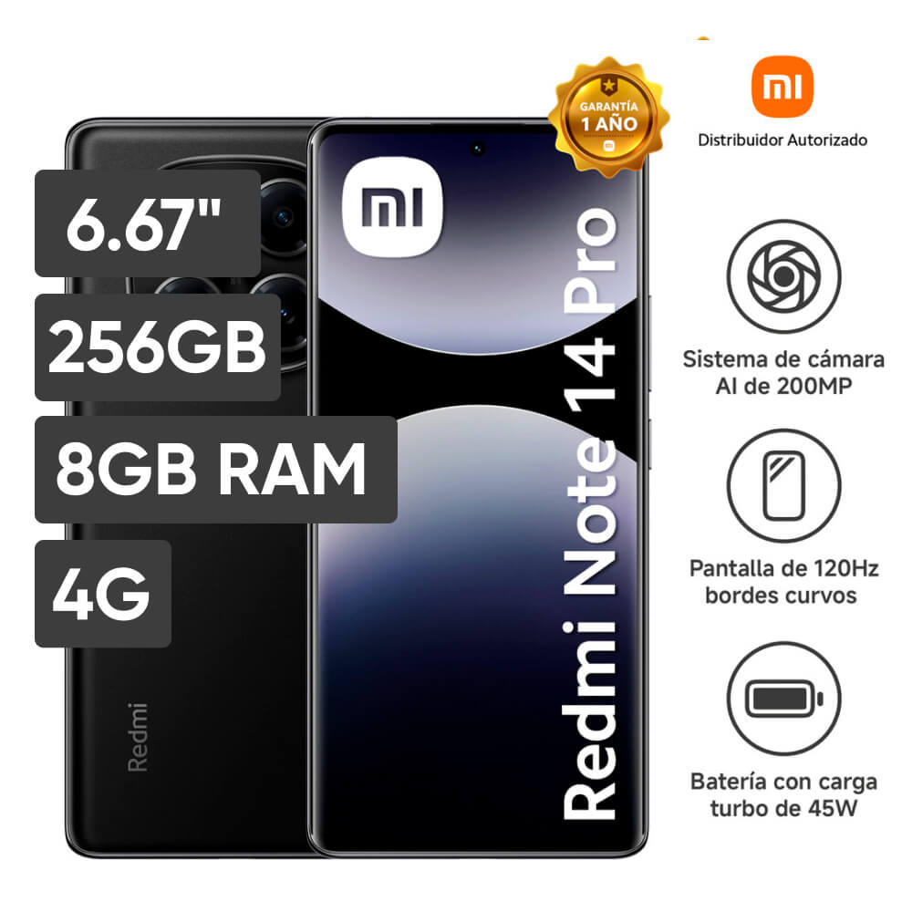 Smartphone XIAOMI REDMI NOTE 14 PRO 6.67" 8GB 256GB 200MP Midnight Black