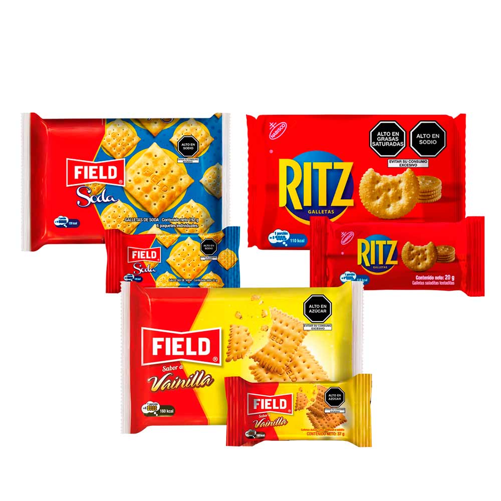 Pack FIELD Galletas Saladas Soda 6un + Galletas Saladas Ritz 6un + Galletas Vainilla 6un