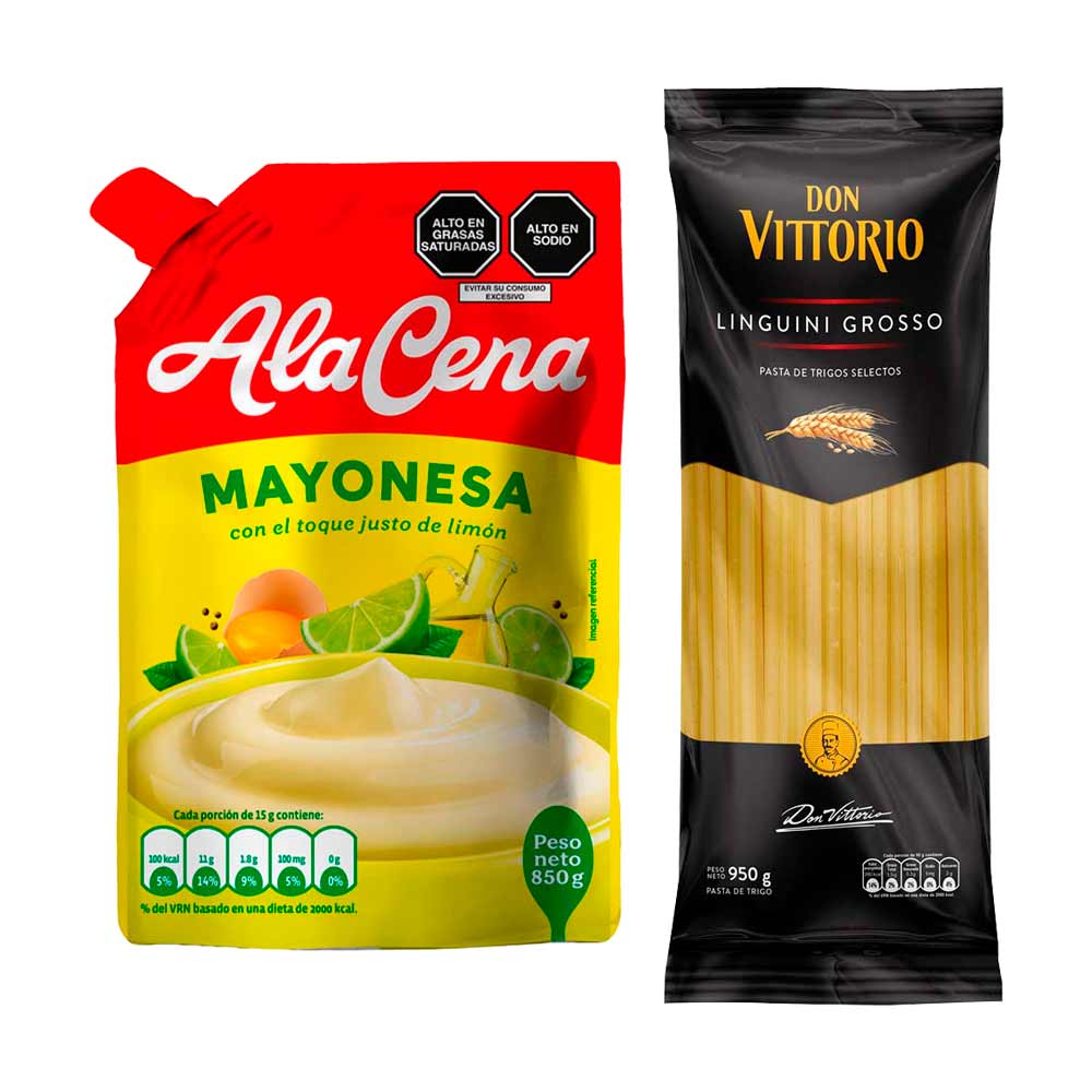 Pack Fideos Linguini Grosso DON VITTORIO Bolsa 950g + Mayonesa ALACENA Doypack 850g