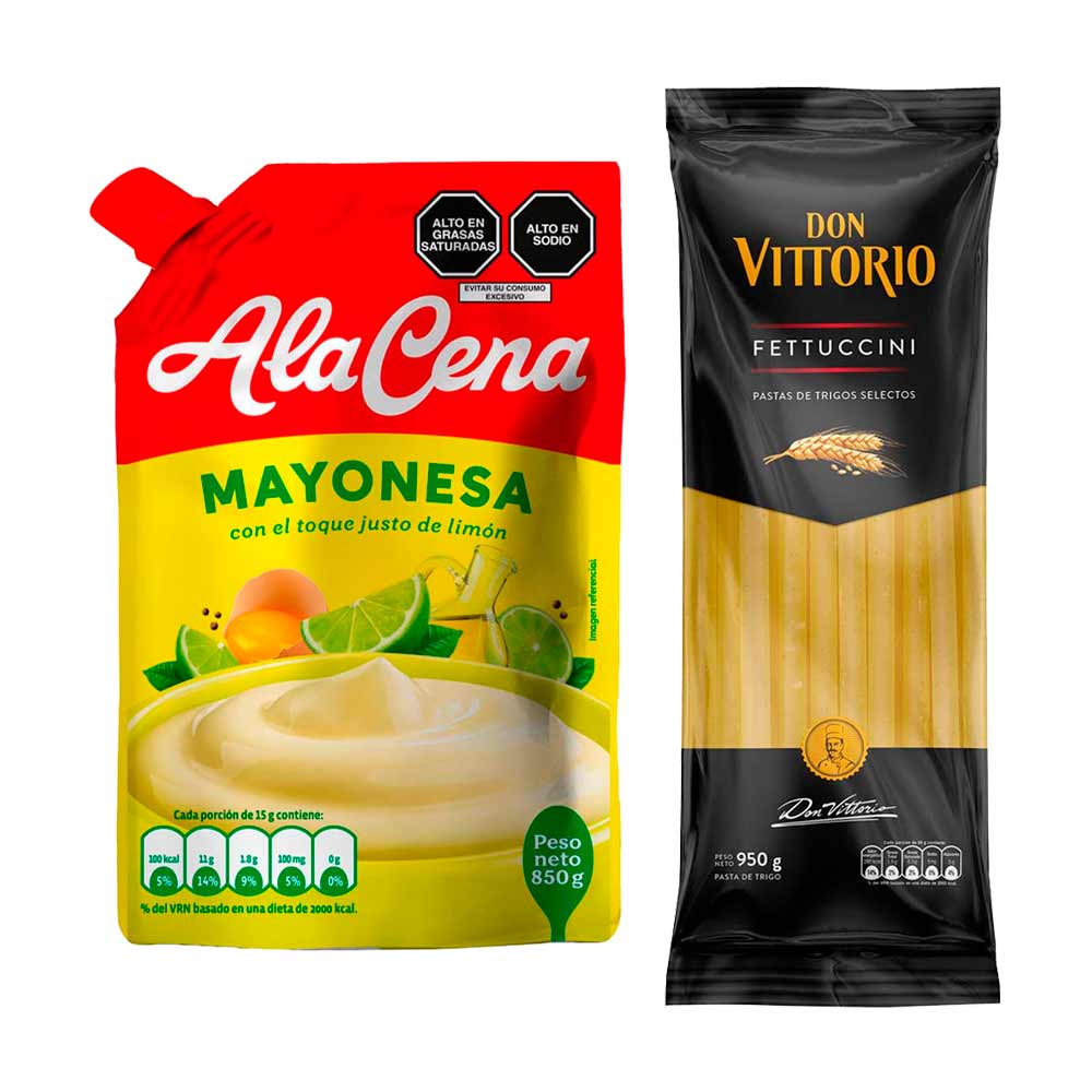 Pack Fideos Fettuccini DON VITTORIO Bolsa 950g + Mayonesa ALACENA Doypack 850g