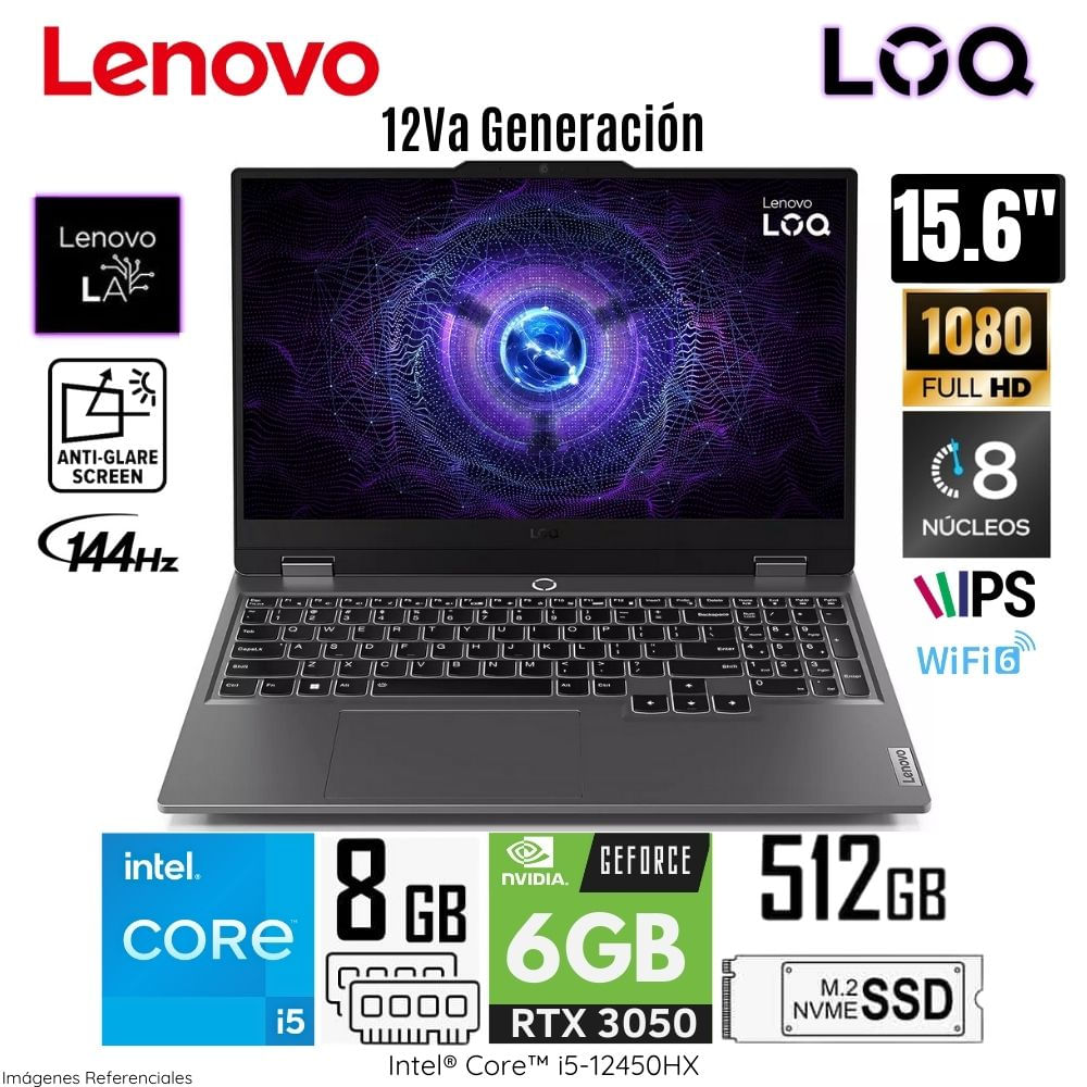 Laptop Lenovo LOQ 15IAX9 Intel Core i5-12450HX 8GB RAM 512GB SSD 15.6 " FHD RTX 3050-6GB 83GS006WLM