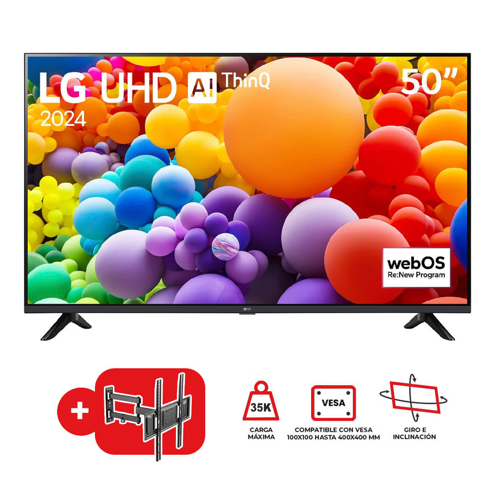 Televisor LG 50" LED Smart TV UHD 4K con ThinQ AI 50UT7300PSA + Rack Movil MTEX-3255