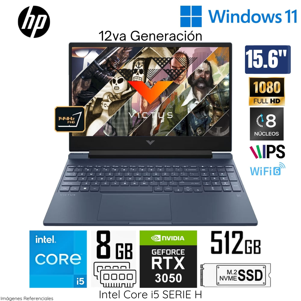 Laptop HP Victus Gaming Intel Core i5 12450H 8GB RAM 512GB SSD 15.6" FHD Win 11 - 15-FA0021LA