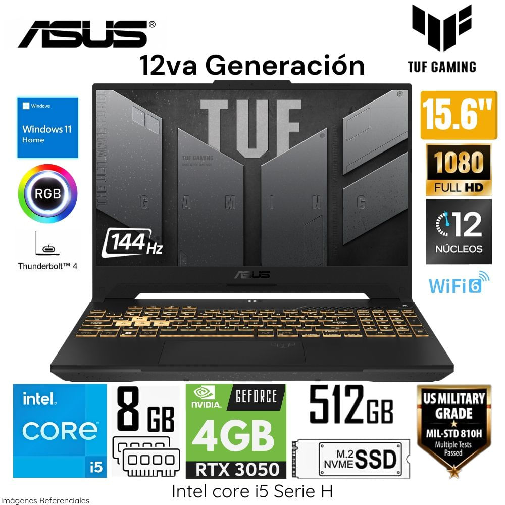 Laptop Asus TUF Gaming Intel Corei5-12500H RAM 8GB 512GB SSD 15.6" FHD RTX3050-4GB FX507ZC4-HN005W