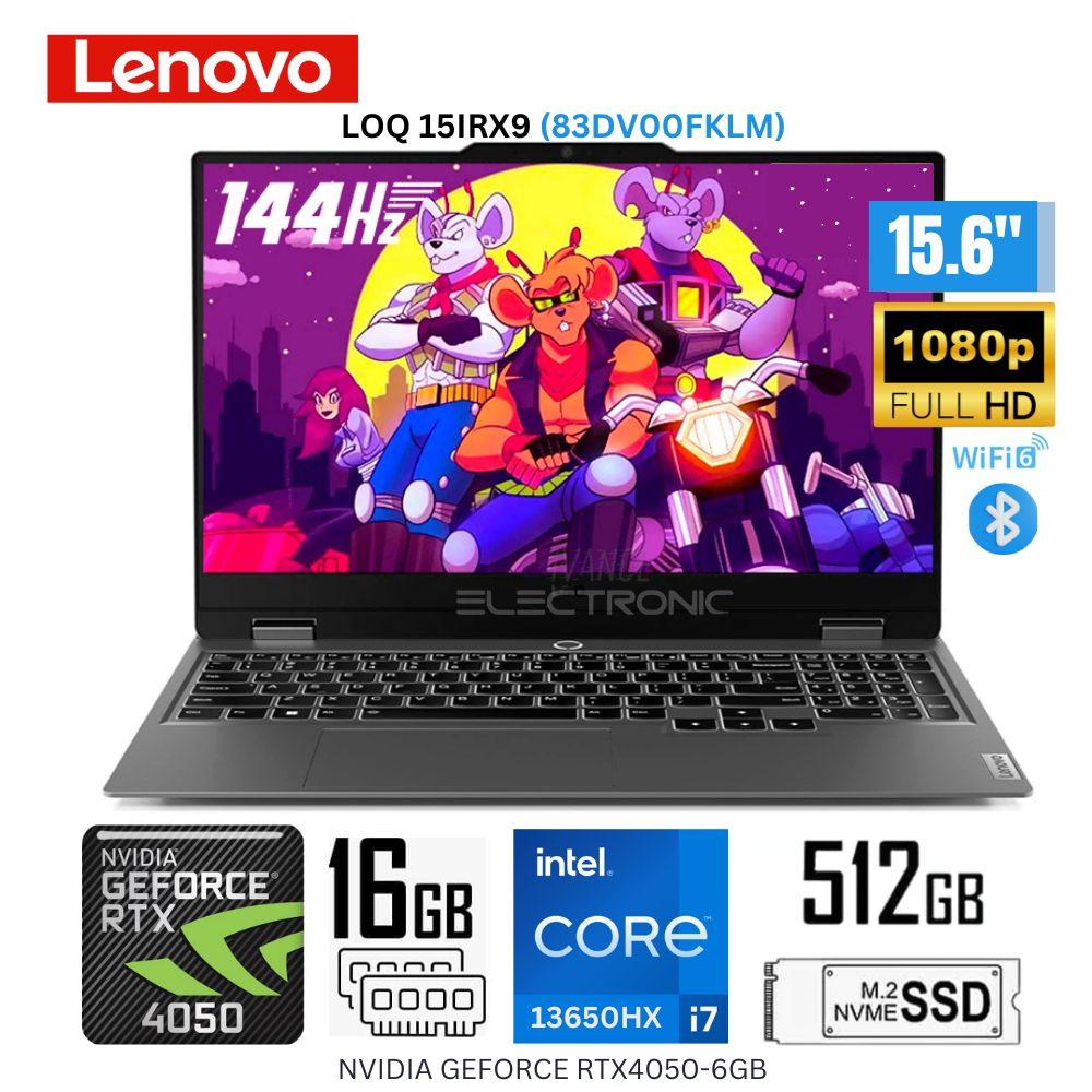 Laptop Gamer Lenovo LOQ 15IRX9 Intel Core i7-13650HX 16GB RAM 512GB SSD 156 FHD RTX4050 83DV00FKLM
