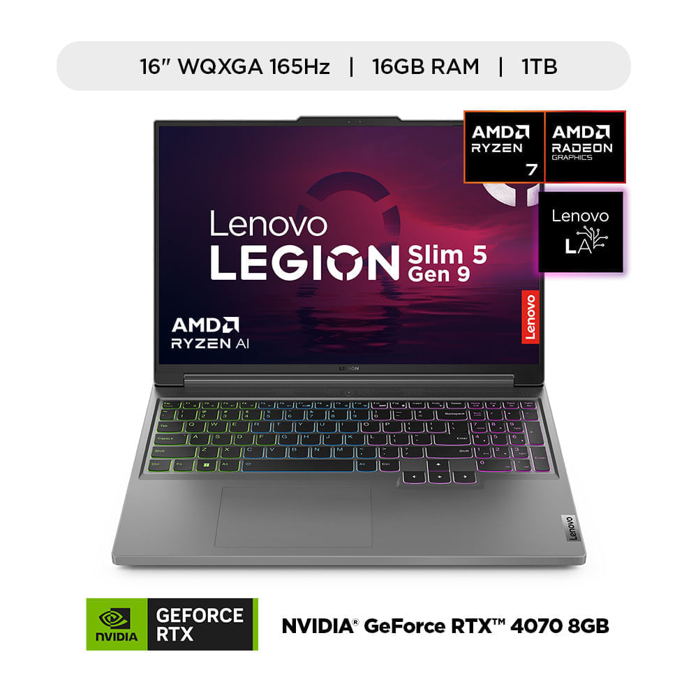 Laptop Lenovo Legion Slim 5 NVIDIA® GeForce RTX™ 4070 AMD Ryzen7 1TB SSD 16GB RAM 16" Luna Grey