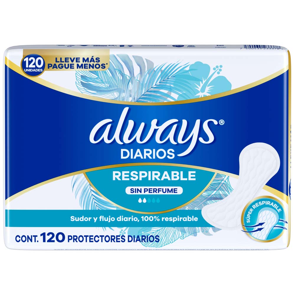Protectores Diarios ALWAYS Protect Sin Perfume Paquete 120un
