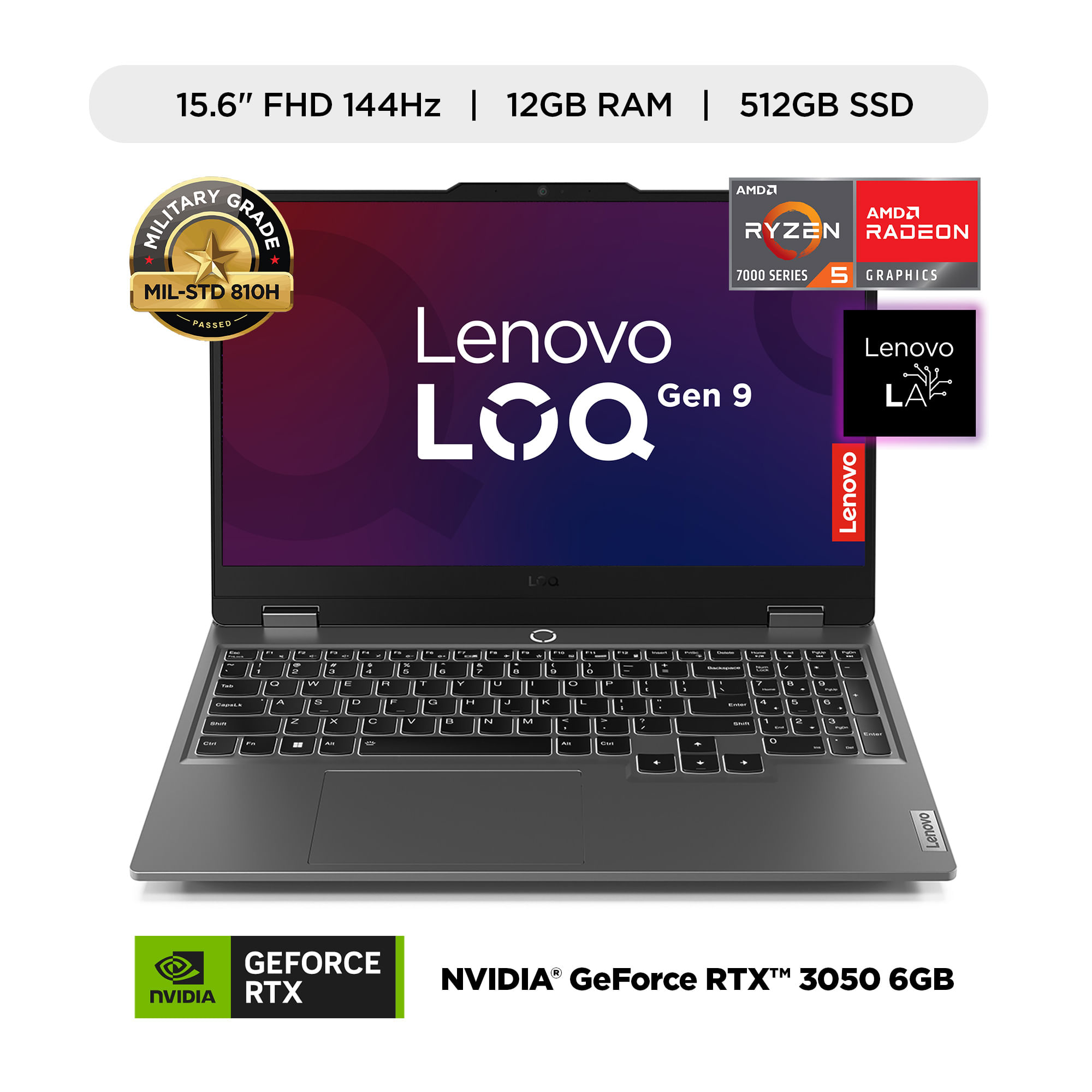 Laptop Gamer LENOVO LOQ 15ARP9 15.6" AMD Ryzen 5 (7000 series) 12GB 512GB SSD