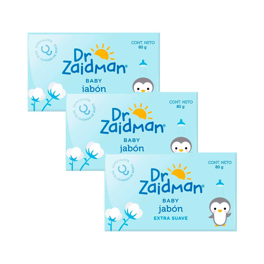 Pack Jabón para Bebé DR ZAIDMAN Humectante Bolsa 80g x3un