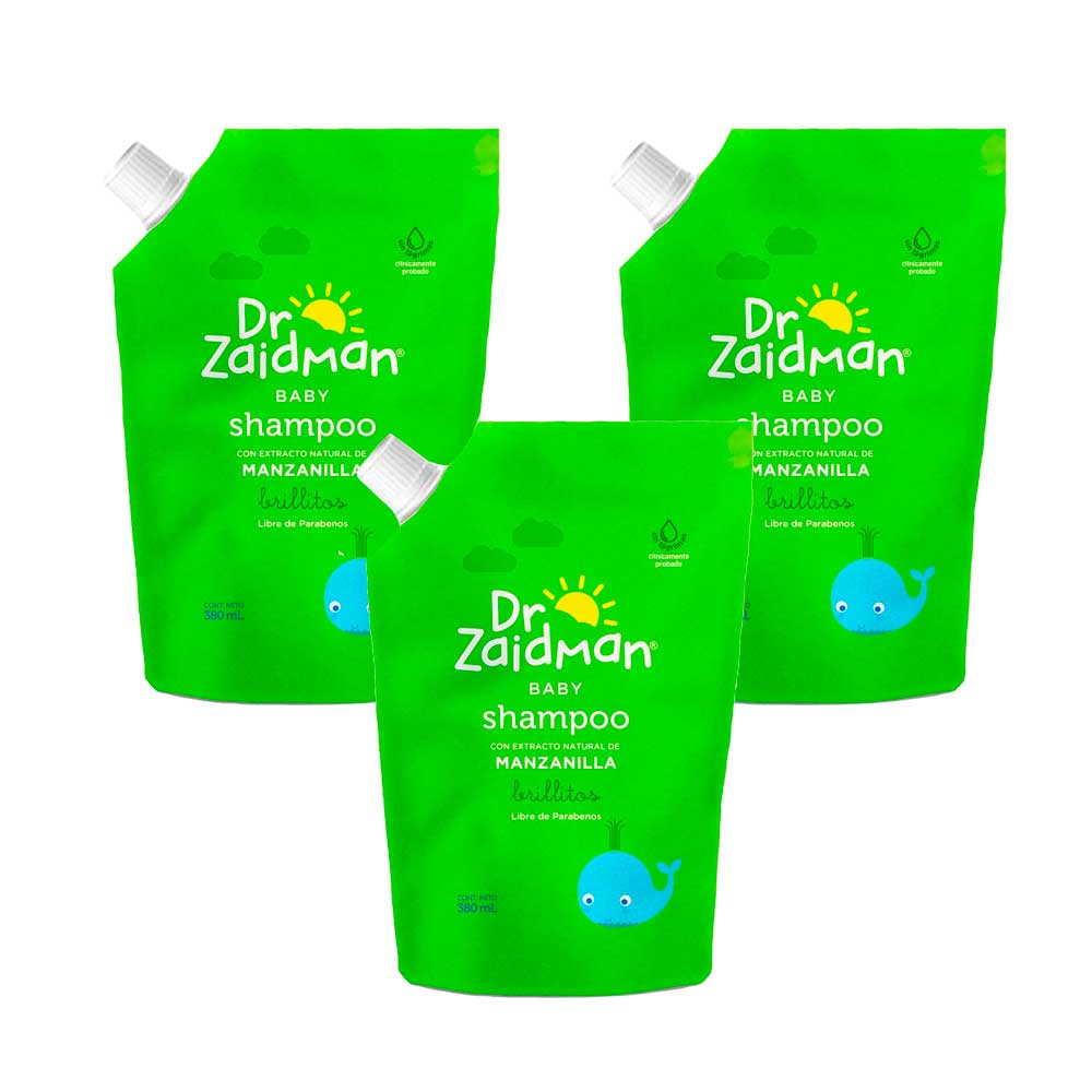 Pack Shampoo para Bebé DR ZAIDMAN Manzanilla Doypack 380ml x3un