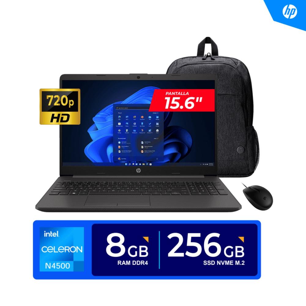 Laptop HP 250 G9  15.6"HD  Celeron N4500 2.8GHz  8GB DDR4  256GB SSD FREEDOS INCLUYE MOCHILA + MOUSE