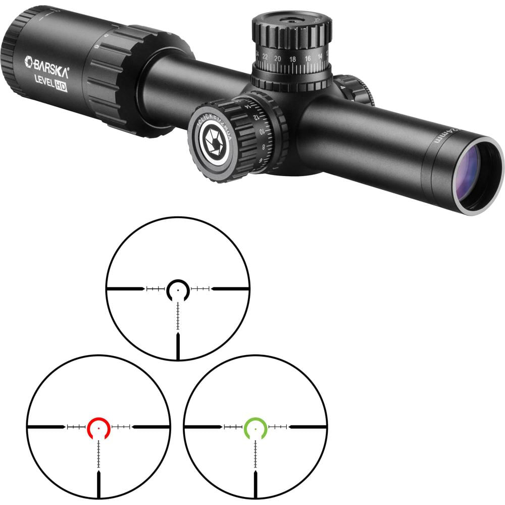 Barska 1-6x24 Nivel HD Telescopio de Rifle (Retícula Iluminada HRS MOA, Negro Mate) - Retícula HRS M