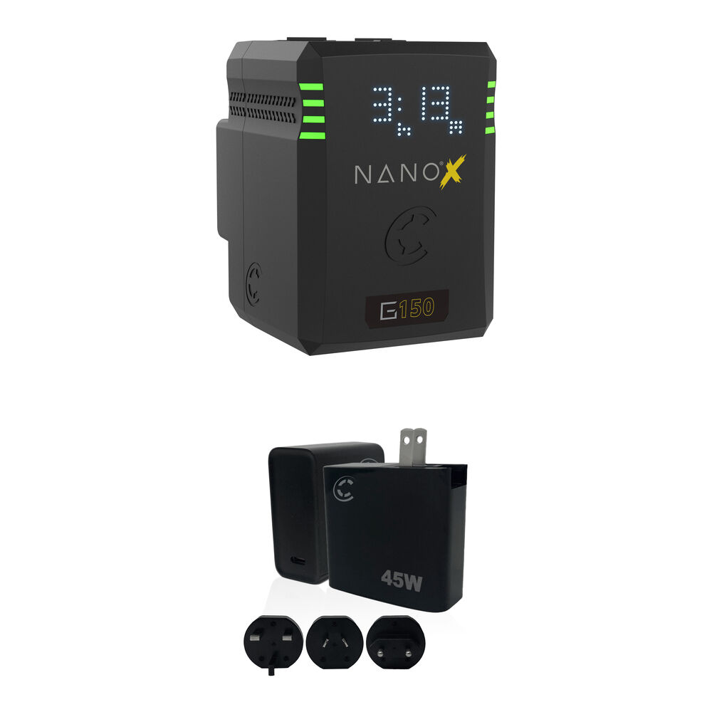 Batería NANOX 150Wh Gold Mount con Kit de Cargador Rápido de 45W (USB-C) para Cámaras Profesionales