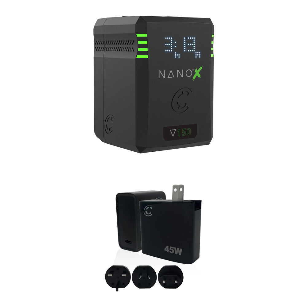 Batería NANOX 150Wh V-Mount con Kit de Cargador Rápido de 45W (USB-C) para Cámaras Profesionales