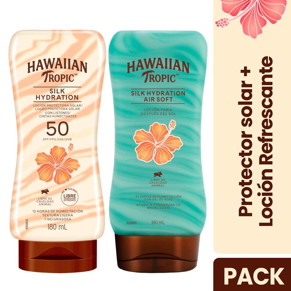 Set Hawaiian Tropic Protector Solar Silk Hydration Fps50 180Ml + Loción Refrescante Silk Hydration Airsoft 180Ml