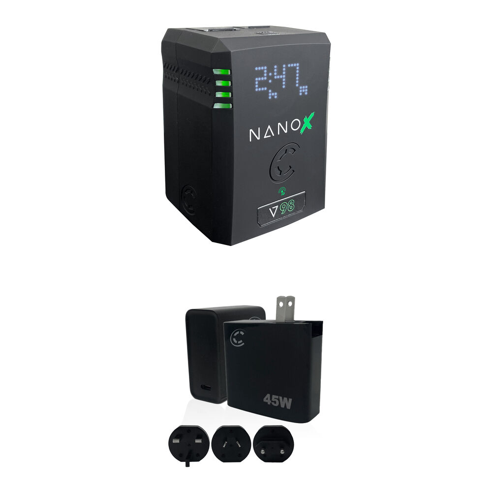 Batería NANOX 98Wh V-Mount con Cargador Rápido de 45W y Cable USB-C para Cámaras Profesionales