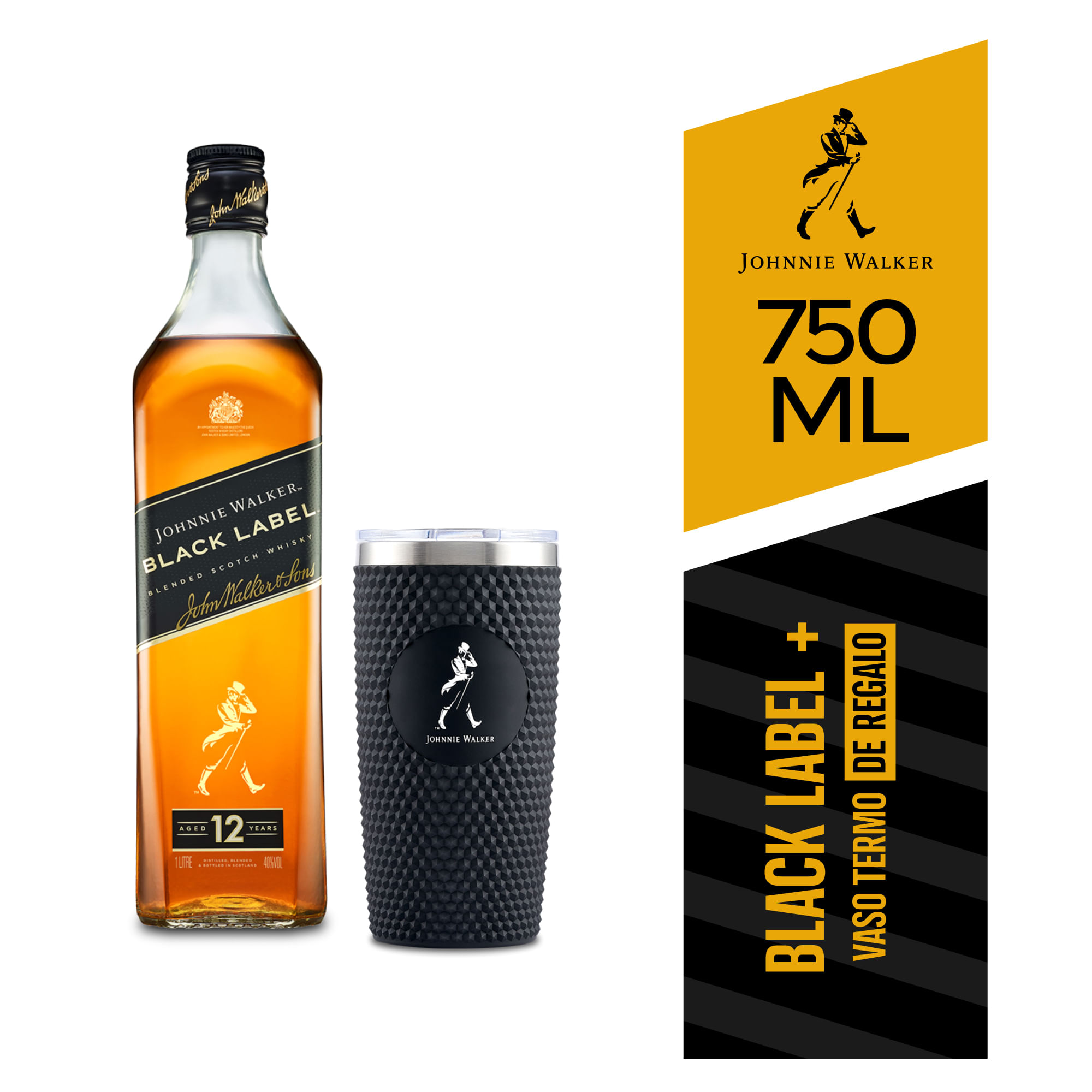 Whisky JOHNNIE WALKER Black Label Botella 750ml + Vaso Tumbler