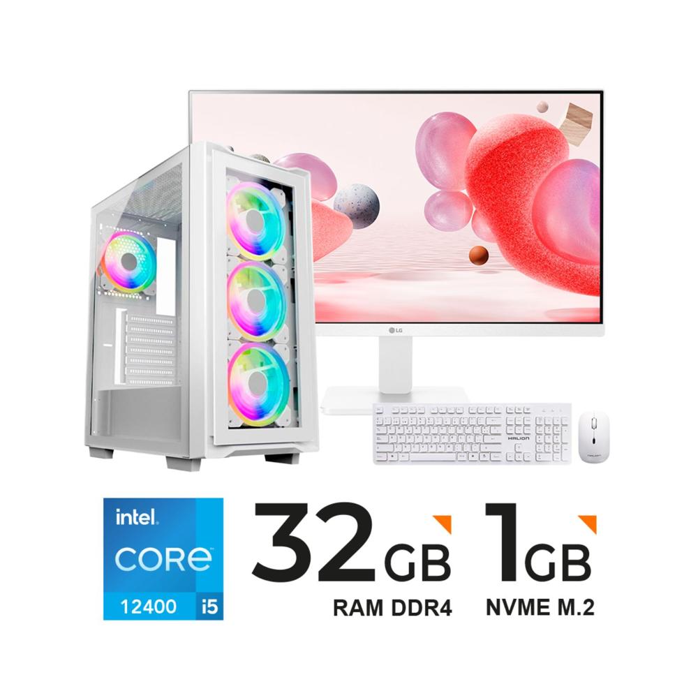 Computadora PC INTEL i5 12400 4.40GHz 32GB DDR4 1TB M.2 MONITOR 23.8"FHD KIT TECLADO,MOUSE 2 EN 1