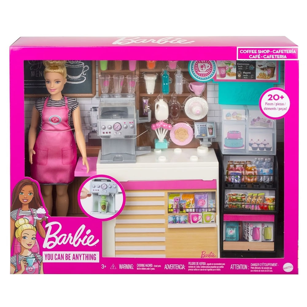 Muñeca Barbie Cafeteria Coffee Shop con 20 Accesorios
