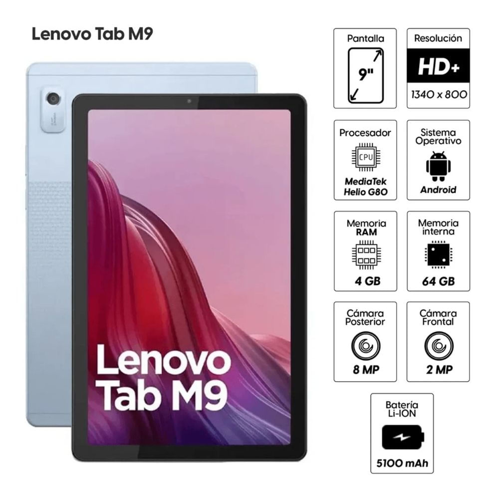 Tablet Lenovo Tab M9, 9 pulg HD IPS, RAM 4gb, 64gb, 5100 mAh