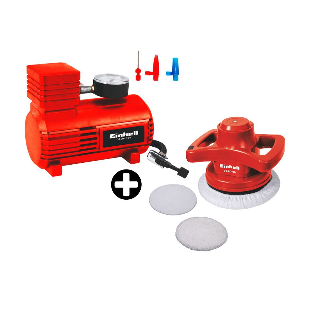 COMBO Pulidora Orbital Einhell TC-PO 90W + Compresor para auto 12v Cc-ac 12 V Einhell