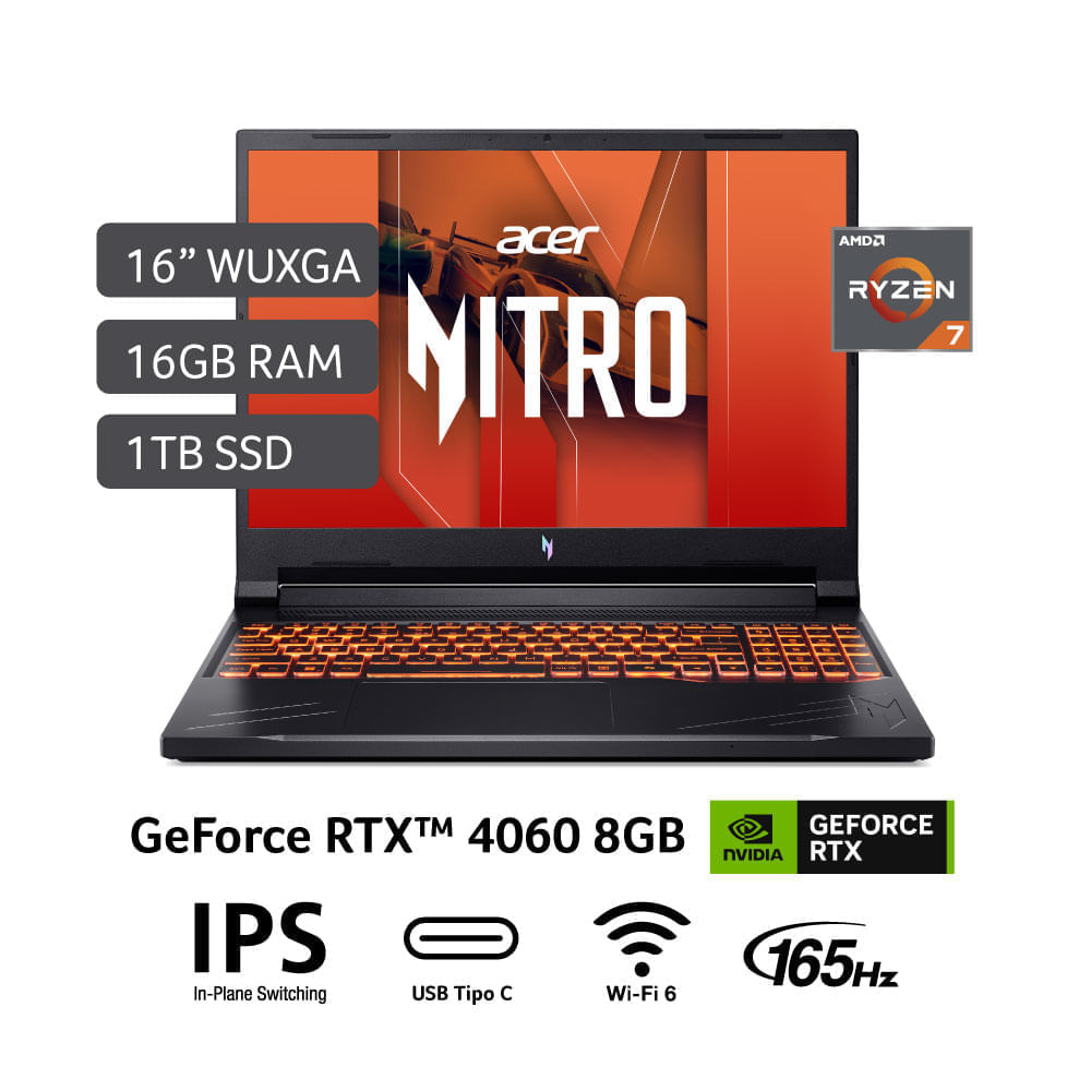 Laptop Acer ANV16-41-R49T AMD Ryzen™ 7 8845HS 16GB RAM 1TB 16" Obsidian black