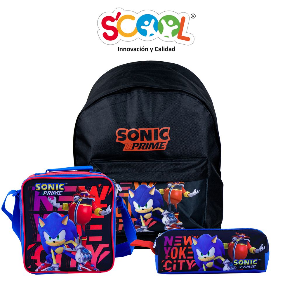 Pack Mochila + Lonchera + Cartuchera Scool Kt Sonic Prime