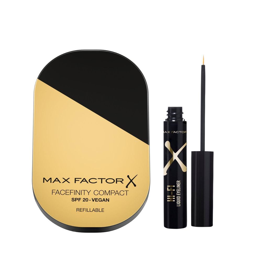 Pack Polvos Compactos Facefinity Golden + Delineador Líquido Hi Fi Black