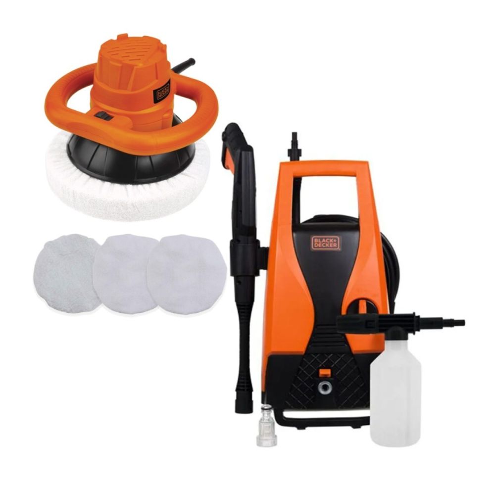 Pulidora Orbital 10" 120W + 3 Bonetes + Hidrolavadora de Alt Pres 1400W Black + Decker PW1450TD-K1
