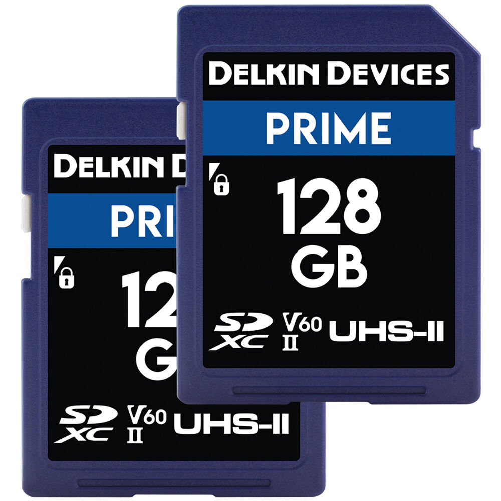 Tarjeta de Memoria Delkin Devices 128GB PRIME UHS-II SDXC (Paquete de 2) - Velocidades de Lectura 28
