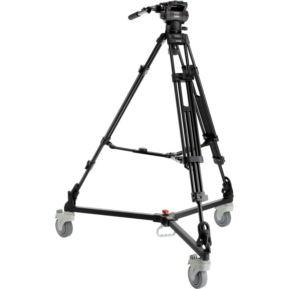 Trípode de Video Magnus REX VT-5000 de 2 Etapas con Cabezal Fluido y Dolly - Soporta hasta 17 lb, Ru