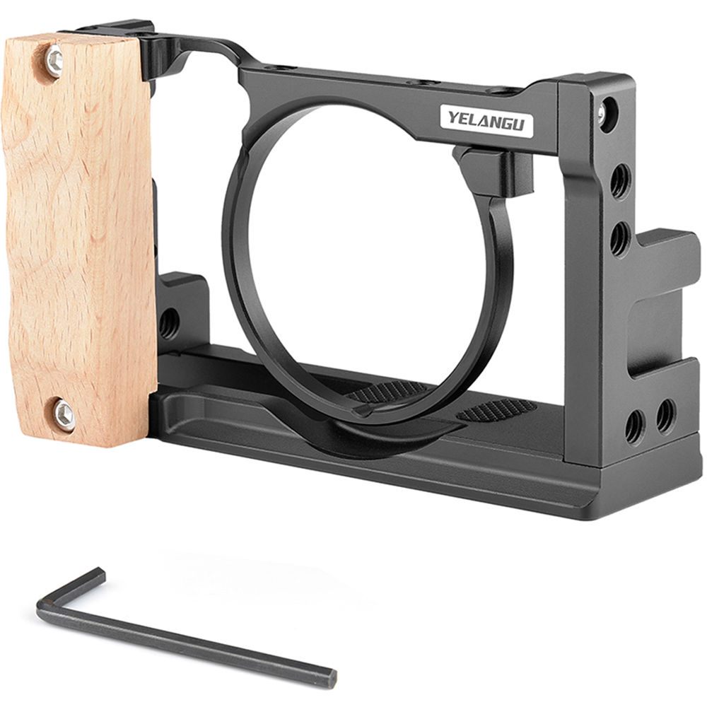 YELANGU C12 Cage para Cámara Sony DSC-RX100 VII con Empuñadura de Madera, Montura Integrada para Mic