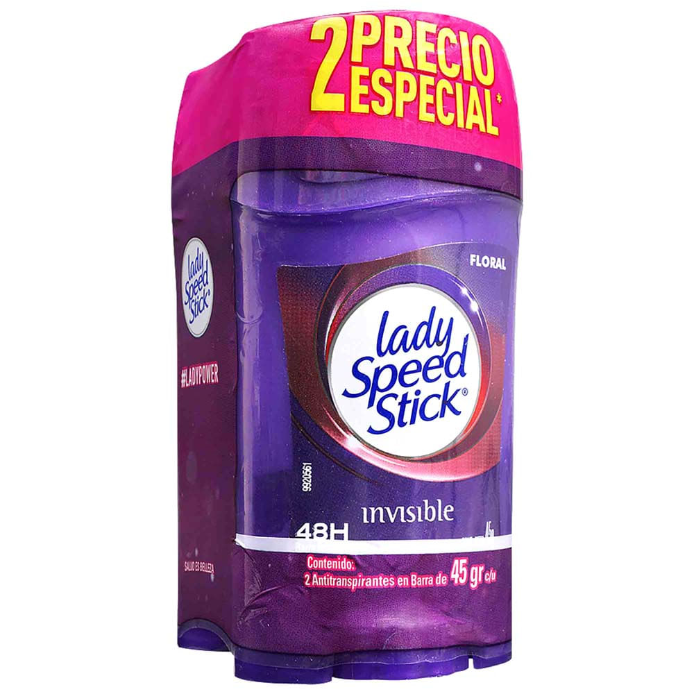 Desodorante LADY SPEED STICK Floral Invisible Envase 45g Empaque 2un